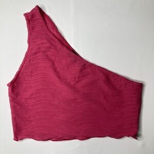PrettyLittleThing Hot Pink Ripple Rib One Shoulder Crop Top Size 6